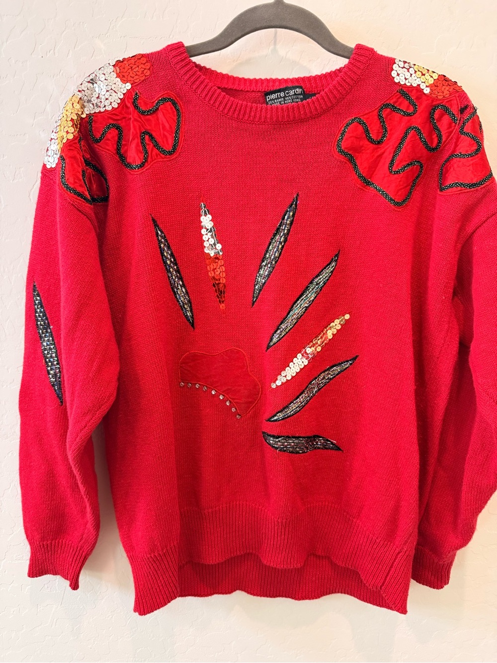 Pierre Cardin Red Crewneck Sweater with Sequin Accents